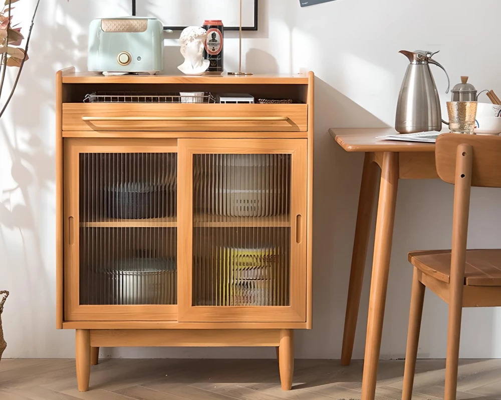 wood sideboard with glass doors