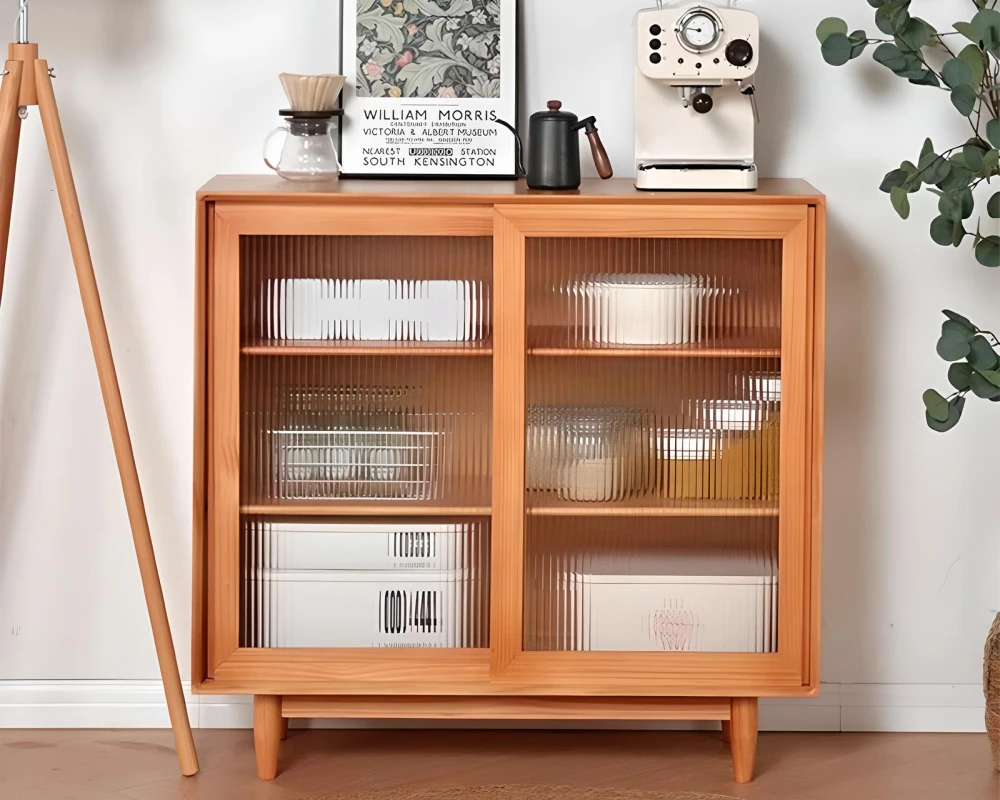 wood sideboard with glass doors